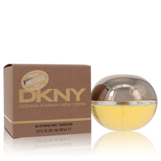 Golden Delicious DKNY women's perfume bottle with gold liquid and elegant packaging